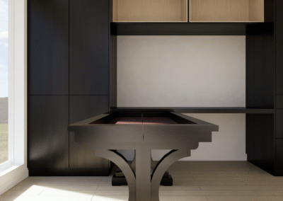 A rendering of an extendable board game desk.