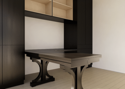 An extendable board game desk made from Canadian Black Walnut. This is a rendering of an upcoming project.