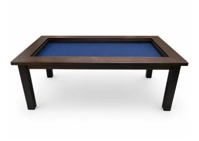 Custom Board Game Table – Front View - Western Pride Woodworks Front view of custom board game table with recessed blue neoprene playing surface